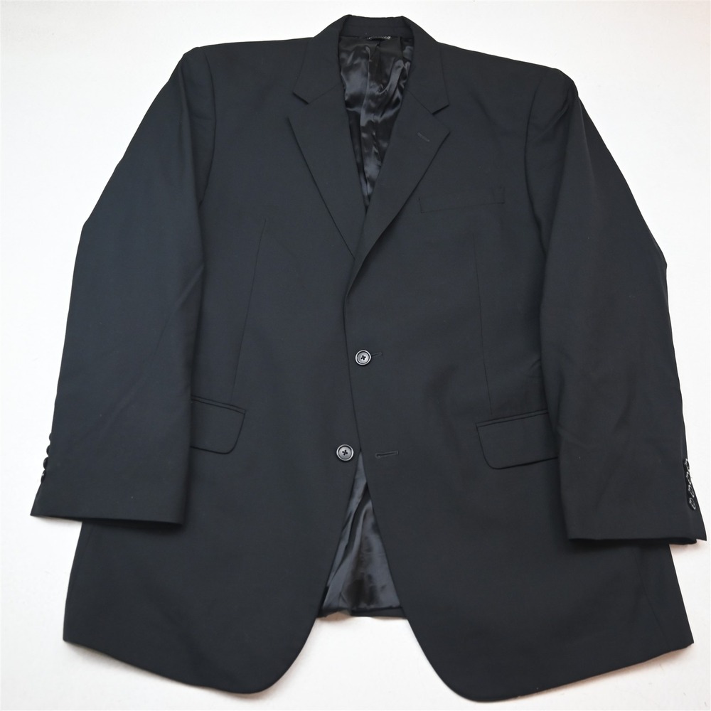 Jos A Bank 46L Black 100% Wool Strong Shoulder Mens Blazer Jacket Sport Coat
